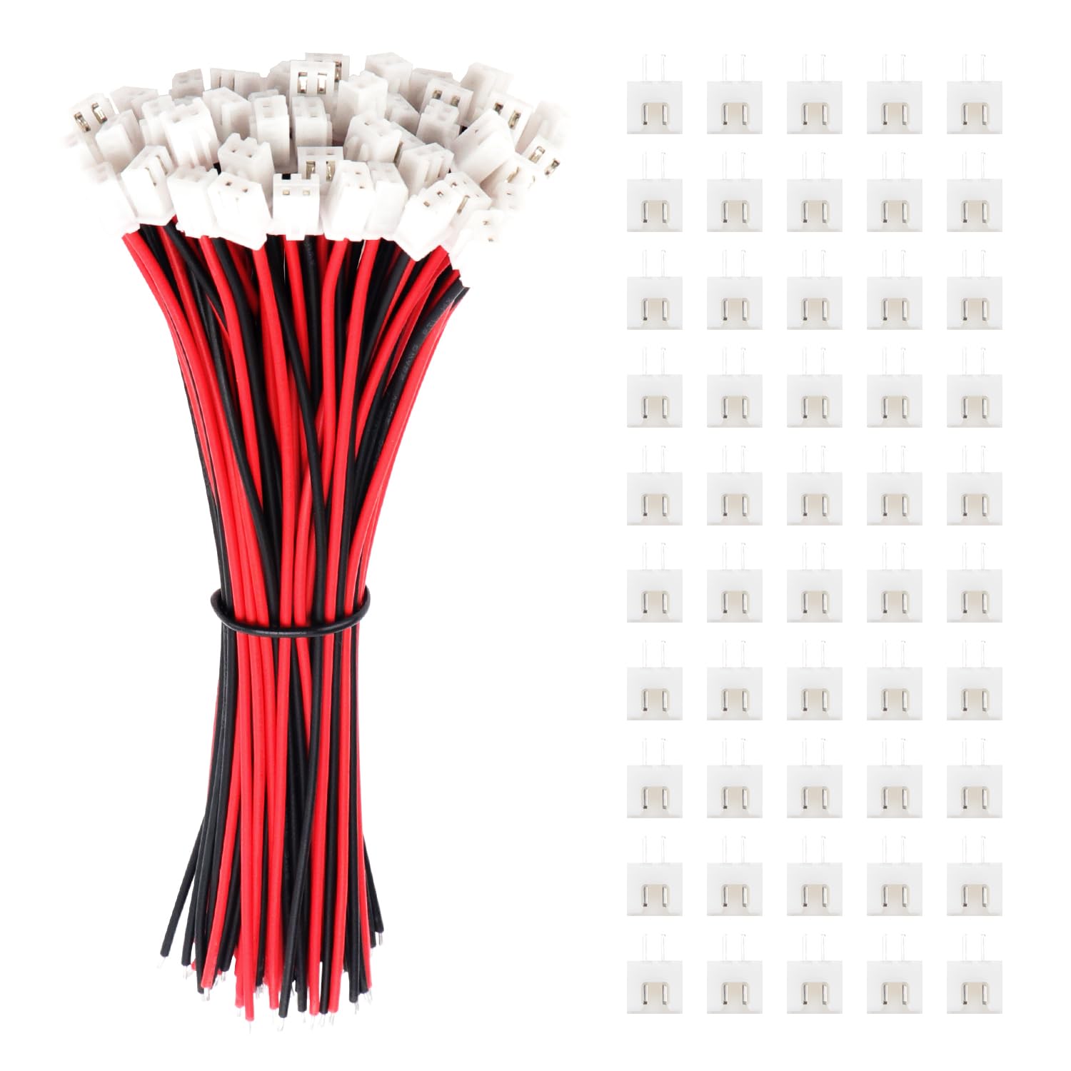 Lyeteung 50 Sets 2.54mm JST-XH Connector, Mini Micro JST XH 2 Pin Connector Plug Male with 150mm 22AWG Cable & Female Connector (Black Red)