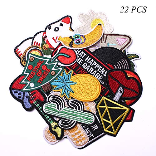 J.CARP Embroidered Iron on Patches, Cute Sewing Applique for Jackets, Hats, Backpacks, Jeans, DIY Accessories, (22PCS)