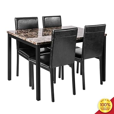 Hooseng 5-Piece Faux Marble Dining Set, Table and Chairs for 4