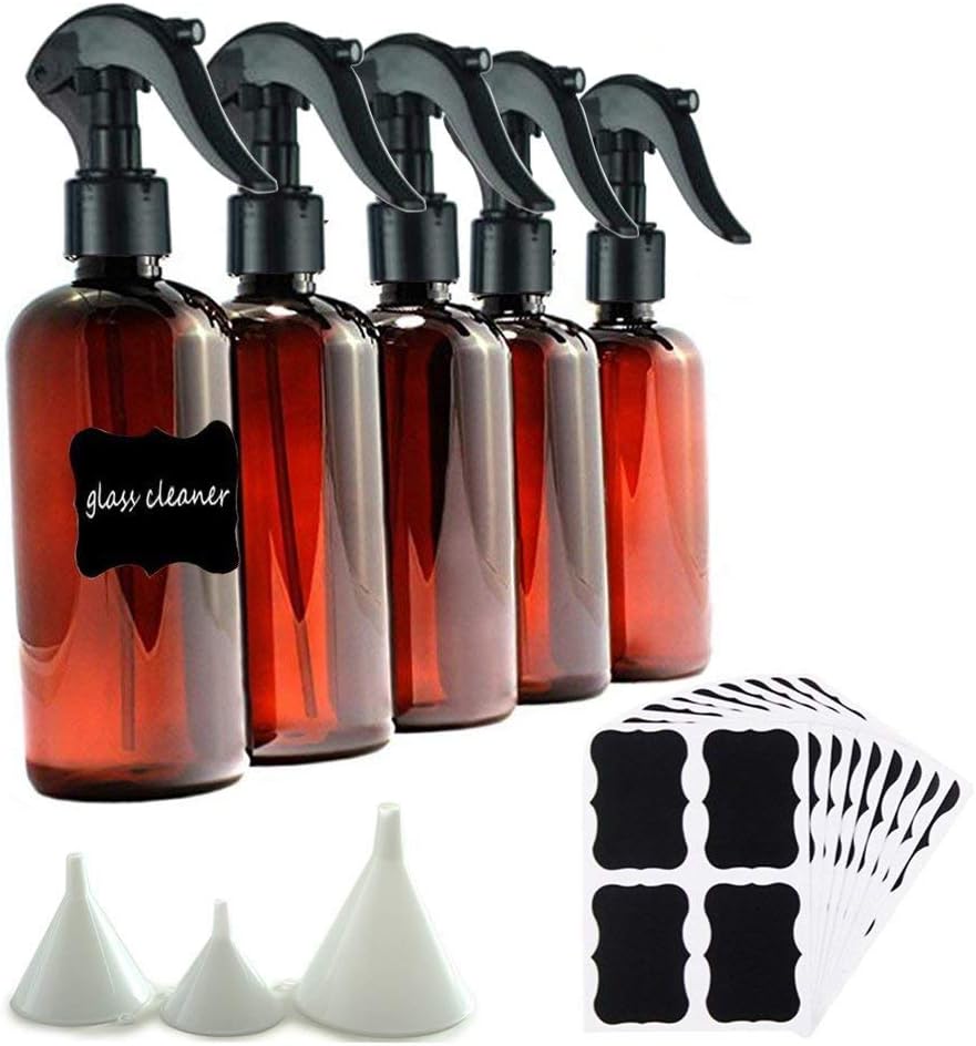 Hofumix Empty Spray Bottles 16oz Refillable Sprayer Portable Manually Garden Plants Hand Trigger Water Sprayers for Essential Oil Cleaning Items Aromatherapy with Mini Funnel,Label Sticker