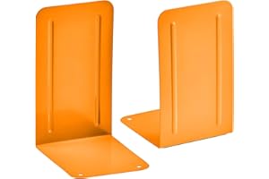 Acrimet Metal Bookends, Non-Skid Book Stand for Shelves, Heavy Duty Book Stopper, 6-7/8" H x 4" W x 4-1/2“ D, Orange Citrus, 1 Pair