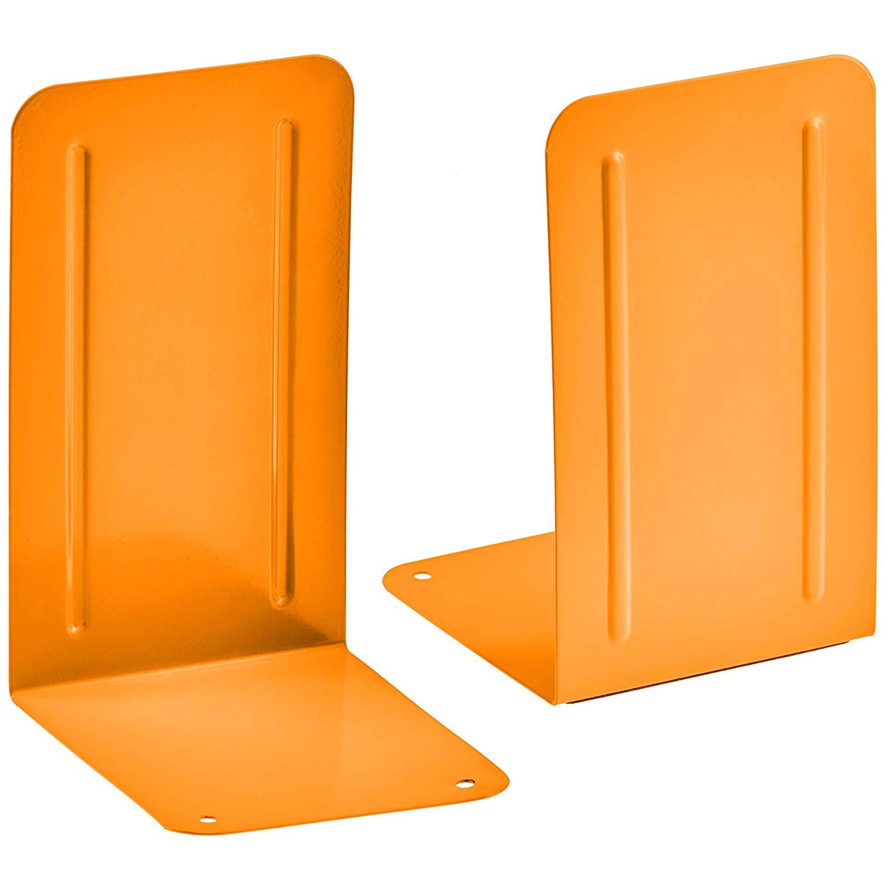 Acrimet Metal Bookends, Non-Skid Book Stand for Shelves, Heavy Duty Book Stopper, 17,5 cm H x 10 cm W x 11,5 cm D, Orange, 1 Pair