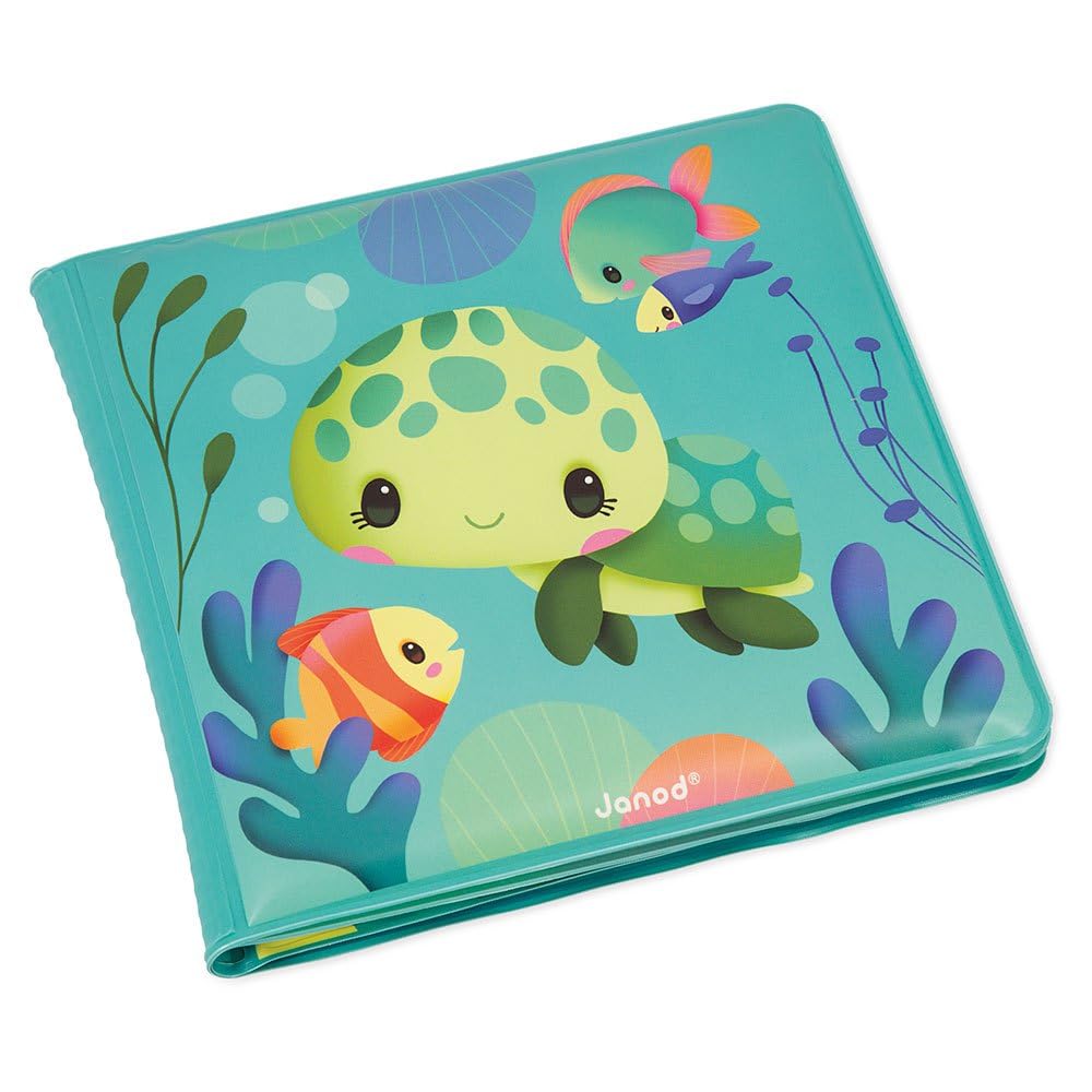 Janod - Magic Bath Book - The Life of Sea Turtles - 8 Illustrated Pages - Magic Ink - Bath Toy - Early-Learning Toy - 10 Months +, J04721
