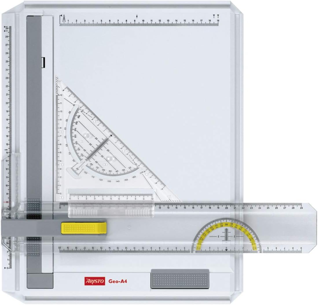 Aristo AR70442 Geo-Board Zeichenplatte (Format: A4, schlagfester Kunststoff, inkl. Schnellzeichendreieck AR7090) weiß