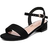 Athlefit Girls Sandals Open Toe Ankle Strap Low Heels Girl Dress Shoes For Toddler Little Big Kid