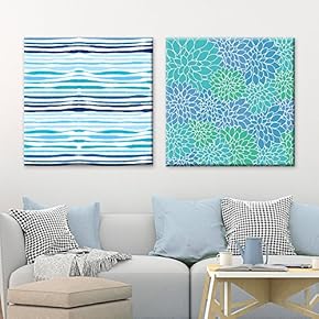 2 Panel Square Canvas Wall Art - Abstract Blue Patterns - Giclee Print Gallery Wrap Modern Home Art Ready to Hang - 12"x12" x 2 Panels