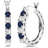 Gem Stone King 925 Sterling Silver Blue Sapphire and White Lab Grown Diamond Accent Hoop Earrings For Women (0.83 Cttw, 22MM = 0.85 Inches Diameter)