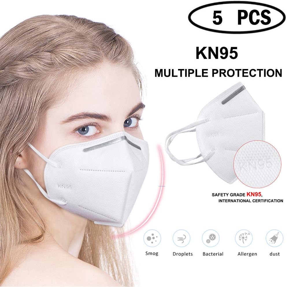 Puimentiua 95% Filtration Breathing Ma sk Face Mouth Cover Dustproof Anti-Fog Disposable Anti PM2.5 Face Ma SKS. (5 PCS) White