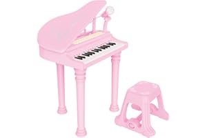 Losbenco Kids Piano Keyboard Toy, Toddler Electronic Musical Instrument Educational Toy with Microphone, Multiple Sounds, Record Playback, Lights & Stool, Birthday Gift for 3 4 5 6 7 Years Old