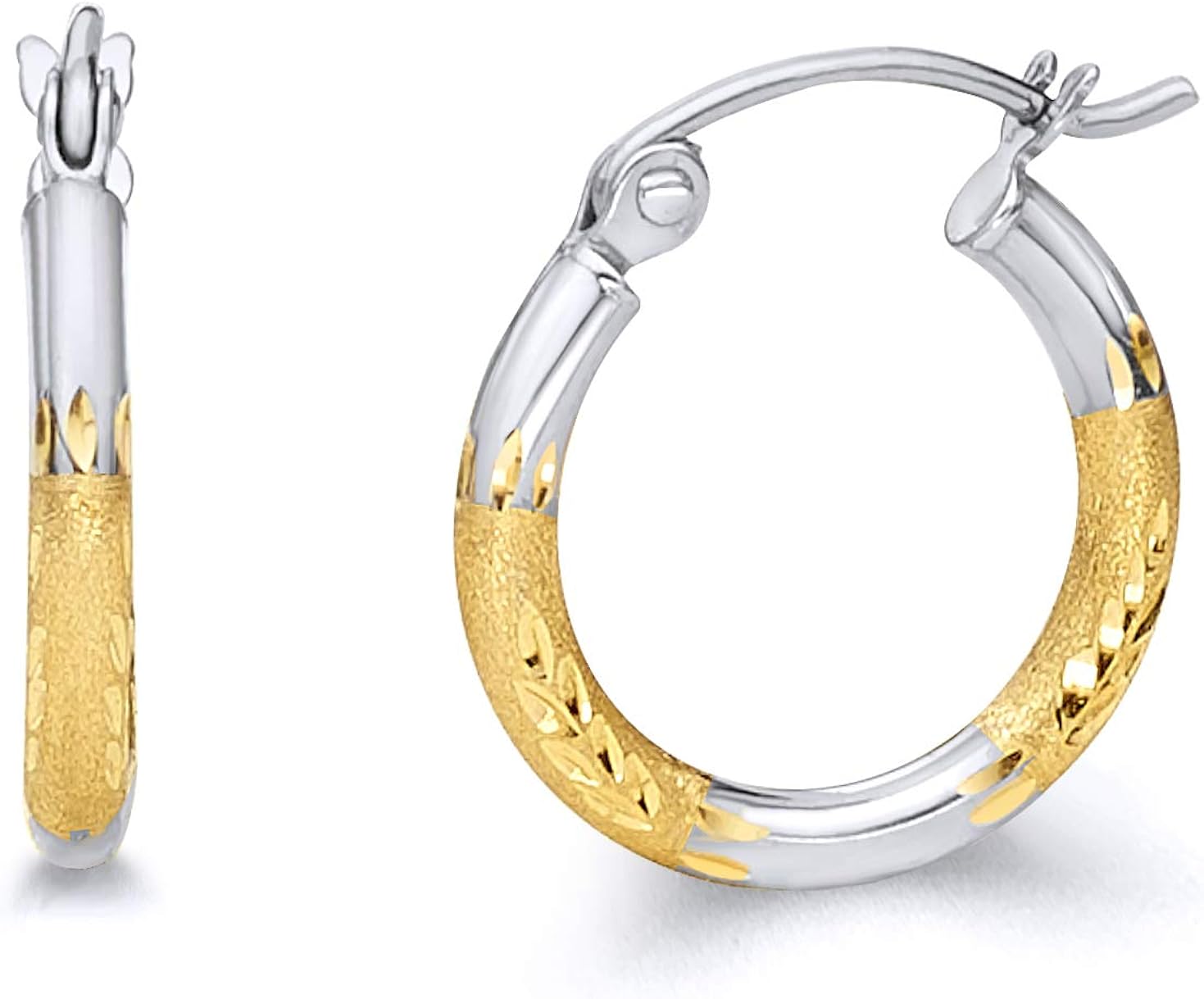 14k REAL Two Tone Gold 2mm Thickness Hinged Hoop Earrings (15 x 15 mm) Jewelry