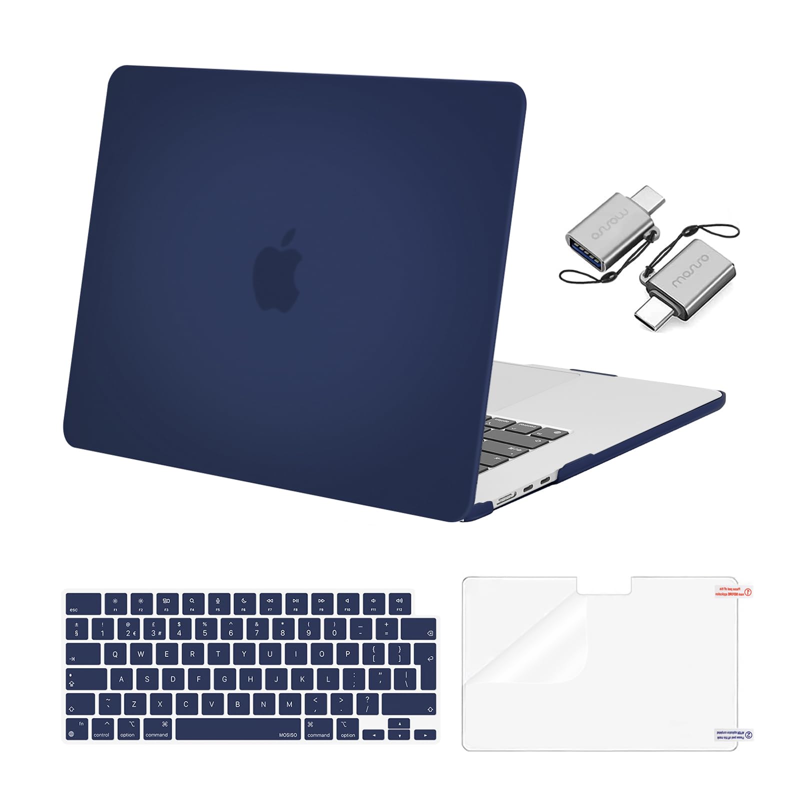 MOSISO Compatible with MacBook Air 15 inch Case 2026-2023 M5 M4 M3 M2 A3448 A3241 A3114 A2941, Scratch Resistant Protective Hard Cover Case &Keyboard Skin&Screen Film&Type C, Navy Blue