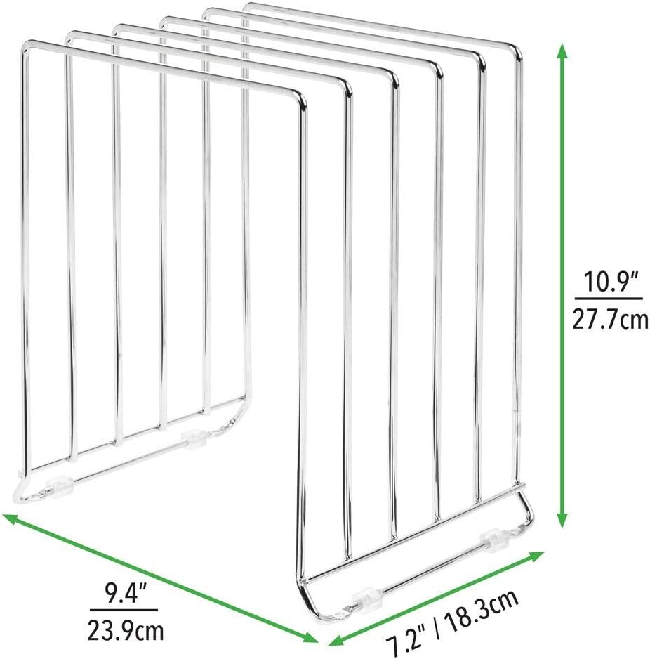 mDesign Large Metal Wire Organizer Rack for Kitchen Cabinet, Pantry, Shelves - Organizer Holder with 5 Slots for Skillets, Frying Pans, Lids, Cutting Boards, Vertical or Horizontal Placement - Chrome: Kitchen & Dining