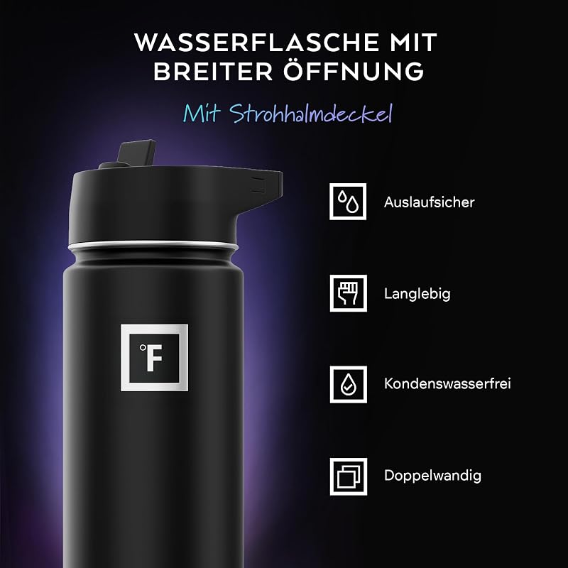 Edelstahl Trinkflasche mit Strohhalm - 650/950/1200/1800 ml - Kohlensäure Geeignet Auslaufsicher Doppelwandig Isoliert Thermosflasche BPA-Freie - Wasserflasche Sport Gym Fitness Reisen Kinder — Foto 2 von 7