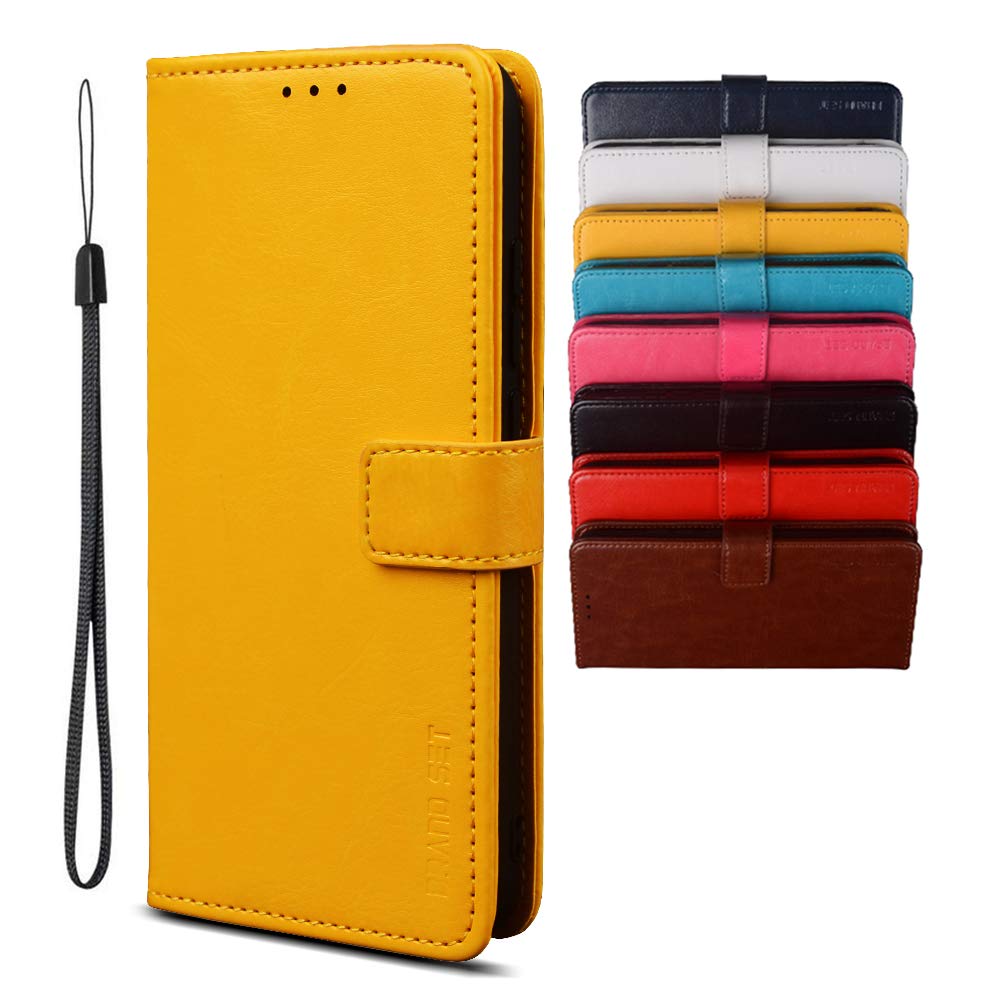 BRAND SET Case for OnePlus Nord N10 5G Case Wallet Style Faux Leather flip Case with Secure Magnetic Closure Lock and Bracket Function Suitable for OnePlus Nord N10 5G(Yellow)