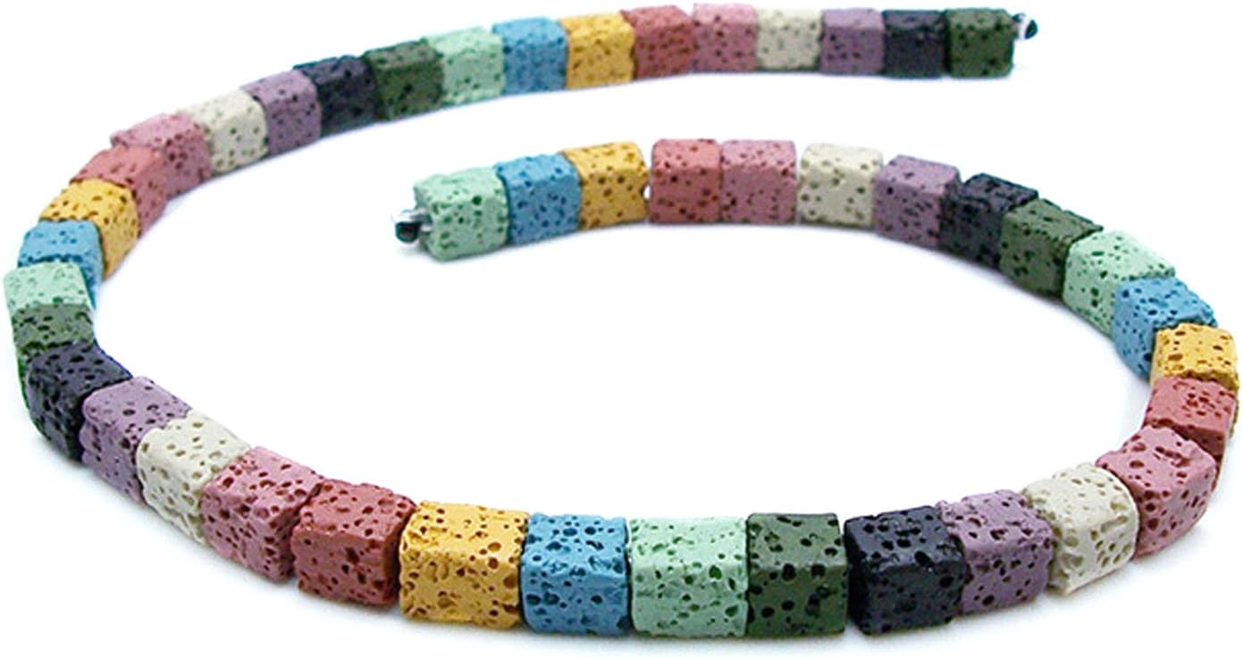 Square Smooth Lava Stone Loose Beads - Coloured Lava Rock Beads Volcanic Gemstone for DIY Handmade Jewelry Making Bracelet Earring Necklace (Colorful, 10mm)