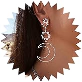 Erimberate Bohemian Sun Moon Dangle Earrings Gold Hollow Sunburst Drop Earrings Large Crescent Starburst Stud Earrings Asymmetrical Sun Moon Earrings Jewelry for Women