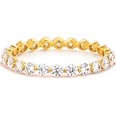 STORYJEWELLERY Gold Plated Wedding Bands for Women, Eternity Band Rings for Women, 18K Gold Plated Cubic Zirconia Travel Ring, Stackable Rings, Gifts for Her