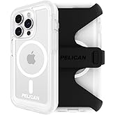 Pelican Voyager Series - iPhone 15 Pro Case 6.1" [Compatible with MagSafe] [Anti-Yellow] Magnetic Charging Phone Case with Belt Clip Holster Kickstand [18ft Military Grade Drop Protection] - Clear