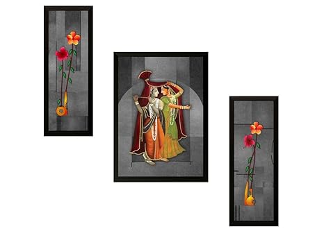 SAF Diwali Gift UV Textured Radha Krishna Print Framed Painting Set of 3 for Home Decoration – Size 35 x 2 x 50 cm PhotoPS7530