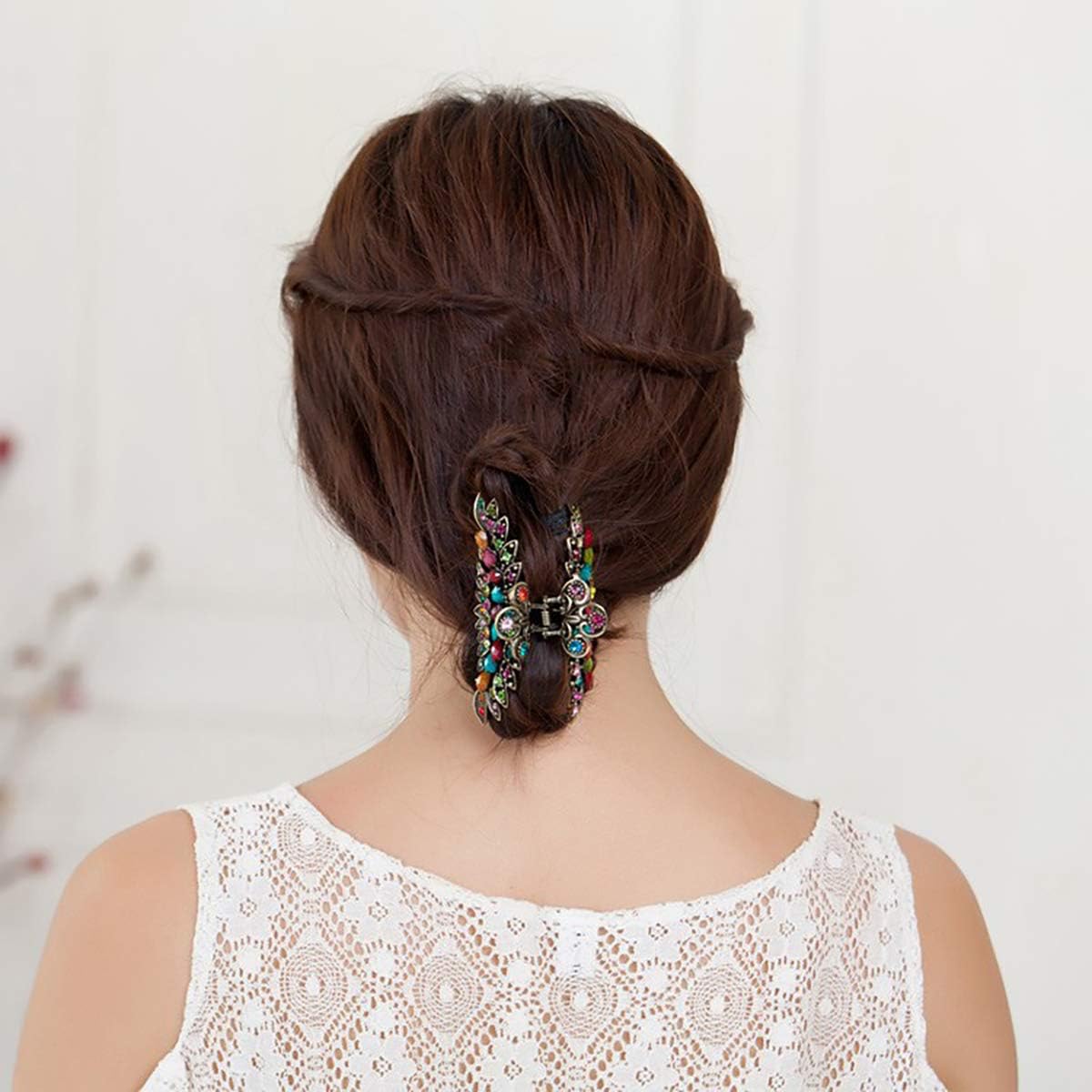 Fodattm Girls Women Lady Retro Flowers Hair Claw Clip Vintage Alloy Rhinestone Non-Slip Hair Jaw Clips Hairpin Large Hair Updo Grip Bath Accessories for Thick Hair Fancy Hair Clamp (Colourful) - Image 5