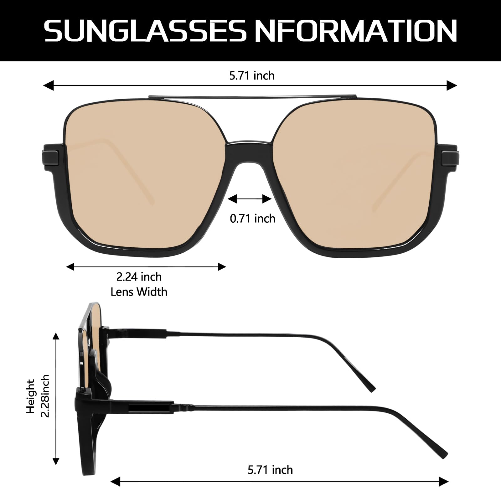 GUVIVI Retro Oversized Aviator Sunglasses for Women Men Square Double Bridge Pilot Sun Glasses 70s Trendy Shades