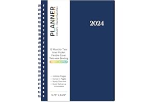VONDAFE 2024 Planner - Planner 2024 January 2024 - December 2024, 2024 Planner Weekly and Monthly with Tabs, 2024 Calendar with Flexible Cover, A5 Thick Paper, Twin-Wire Binding, Blue