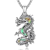 Silikepa Dragon Necklace for Women Men 925 Sterling Silver Abalone Dragon Pendant Necklace Vintage Jewelry Gift for Women Men
