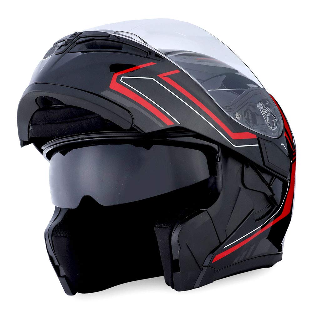 1Storm Motorcycle Modular Full Face Helmet Flip up Dual Visor Sun Shield: HB89 Arrow Red