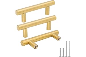 goldenwarm 5 Pack 2-1/2in Hole Center Brushed Brass Cabinet Cupboard Drawer Door Handle Pull for Furniture Kitchen Hardware