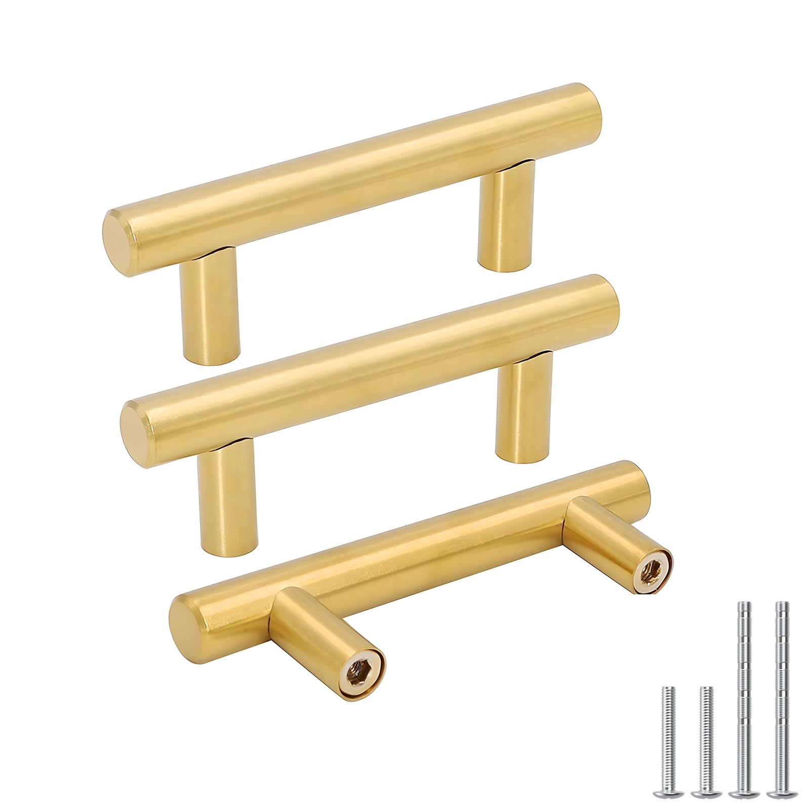 Photo 1 of Goldenwarm 15 Pcs Brushed Brass Cabinet Cupboard Drawer Door Handle Pull Knob LS201GD64 for Furniture Kitchen Hardware 2-1/2inch Hole Center 4in Overall Length