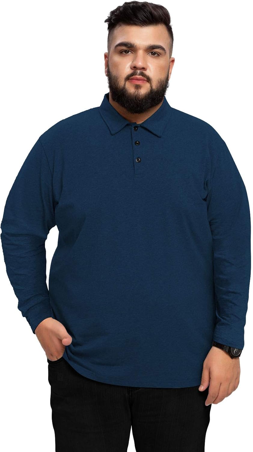 Aiyino Men's Big and Tall Classic Fit Long Sleeve Solid Soft Cotton Polo Shirt: Clothing