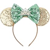 Foeran Mouse Ears Headbands Shiny Bows Mouse Ears Glitter Party Princess Decoration Cosplay Costume for Girls Women (pearl crown gold)