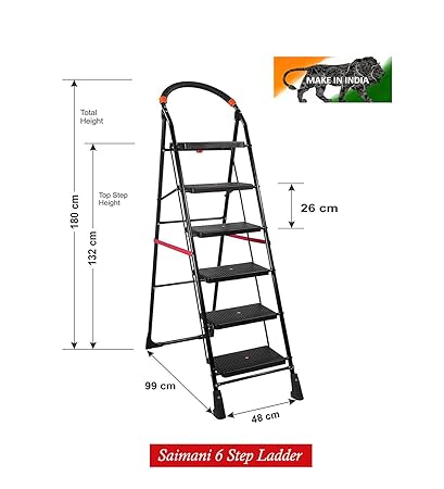 Saimani Premium Heavy Folding Ladder with Wide Steps - Cameo 6 Steps (6.1 Ft Ladder)