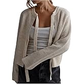 RoseSeek Women's Tie Front Cardigan Ribbed Knit Long Sleeve Sweaters Outerwear Soft Fall Outfits
