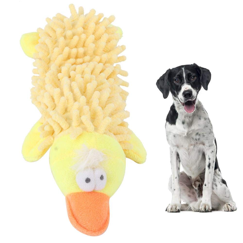 Pet Plush Toy, Cute Animal Shape with Sound Device Molar Teeth Playing Biting Chewing Toy for Cats Dogs(yellow duck)