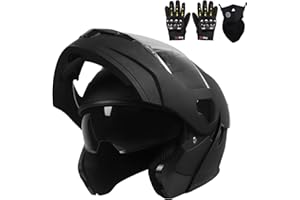 HELMELKIN Adult Modular Motorcycle Helmets, DOT Approved Flip up Dual Visor Full Face Helmet for Men Women Moto ATV UTV Snowmobile ADV Four Wheeler Street Bike with Gloves & Mask