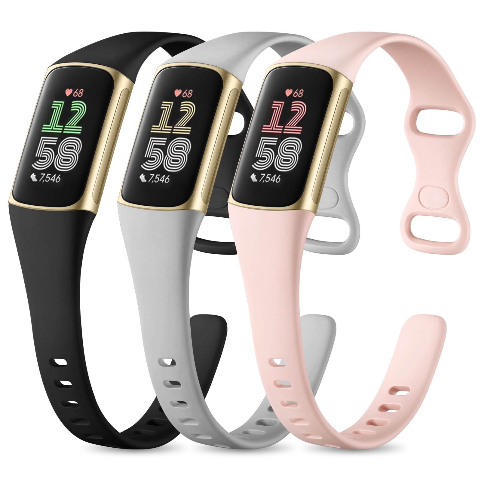 CeMiKa Silicone Slim Strap Compatible with Fitbit Charge 5/6, Soft Breathable Sport Bands, Waterproof Adjustable Wristband for Women & Men