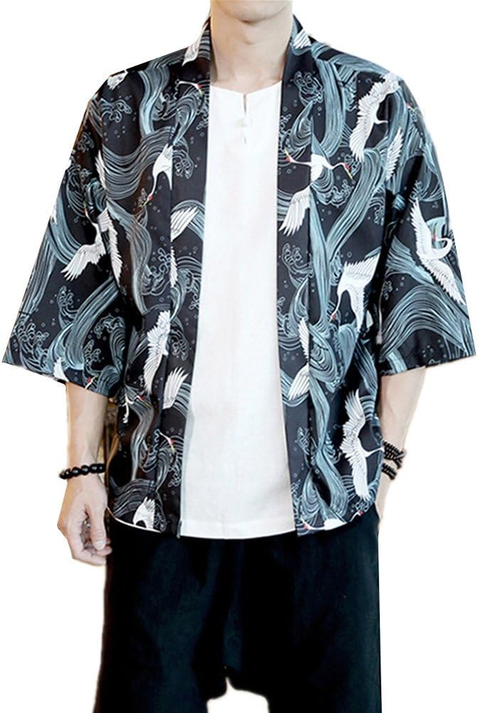 Mens Kimono Japanese Cardigan Jacket Yukata Coat Top
