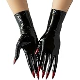 GREEFEI Black Latex Short Gloves with Nails,Natural Rubber Gloves Handmade Unisex,Latex Accessories for Cosplay Party