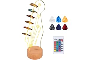 GreeSuit Light Up Guitar Pick Holder: 16-Color Luminous Clear Acrylic Solid Wooden Guitar Pick Holder for Picks Storage and Display, Music Guitar Gifts for Music Lovers Guitar Players