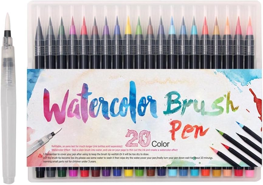 Putuio Watercolour Brush Pen Set with 20 Colors Brush Pens,Premium Painting Soft Tip Markers Refillable Watercolor Art Pens for Calligraphy,Painting