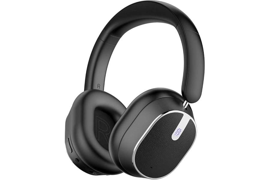 Hybrid Active Noise Cancelling Bluetooth Headphones Wireless Headphones | Over Ear, 120H Playtime, Hi-Res Audio, Deep Bass, Memory Foam Ear Cups for Home Office Travel Black