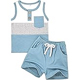FOCUTEBB Boy Clothes Toddler Baby Boys Summer Outfits Sleeveless Patchwork T-Shirt Shorts Set 6 Months-4T