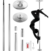VEVOR Professional Dancing Pole, Spinning Static Dancing Pole Kit, Portable Removable Pole, 45mm Heavy-Duty Stainless Steel Pole, Height Adjustable Fitness Pole, for Exercise Home Club Gym, Silver