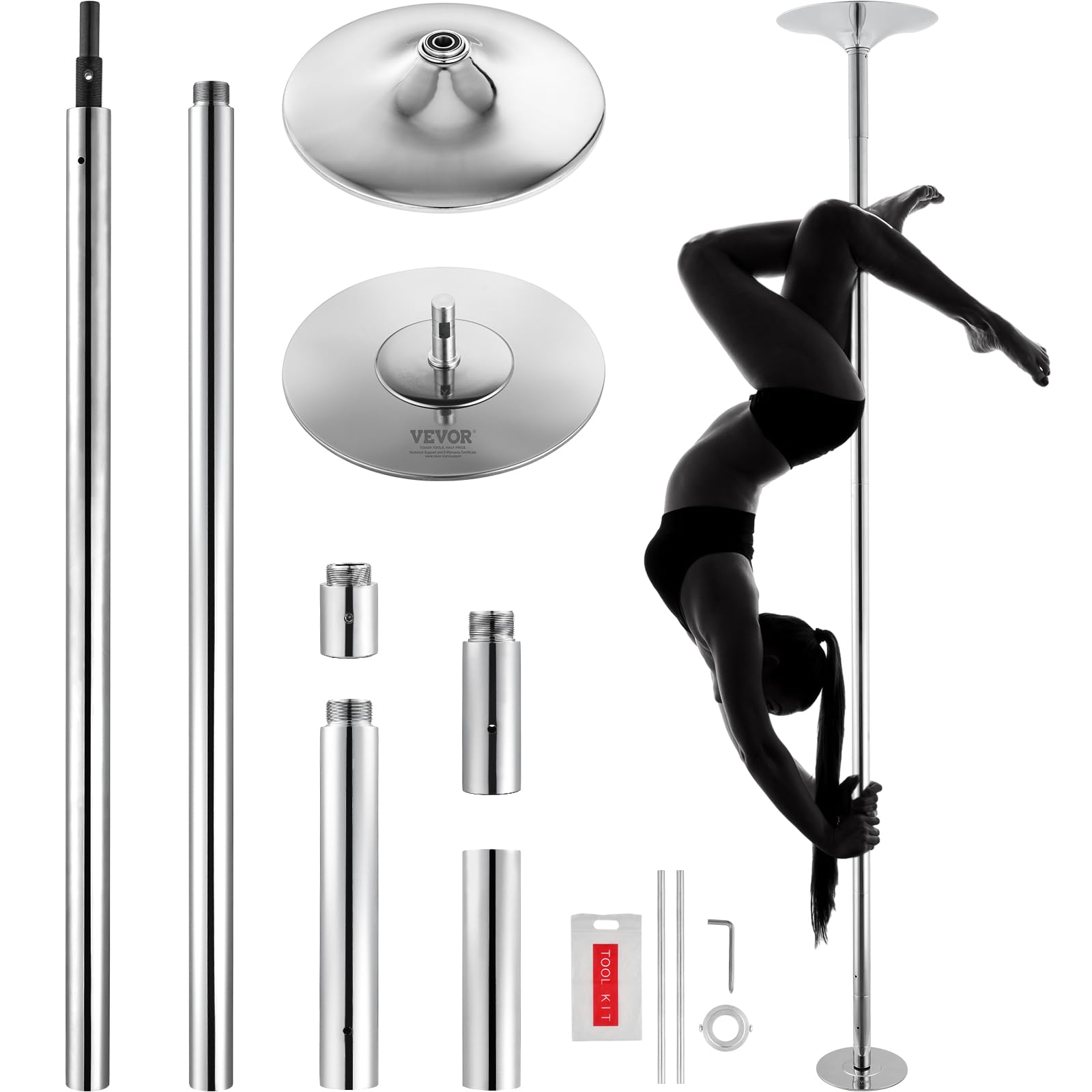 Photo 1 of VEVOR Professional Stripper Pole, Spinning Static Dancing Pole Kit, Portable Removable Pole, 45mm Heavy-Duty Stainless Steel Pole, Height Adjustable Fitness Pole, for Exercise Home Club Gym