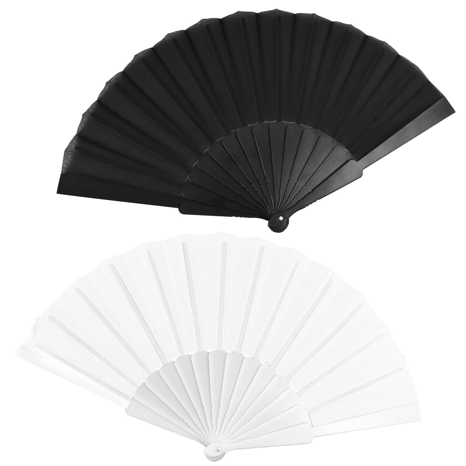 2Pcs Hand Fan Folding Fabric Hand Fan Chinese Spanish Foldable Hand Fan Handheld Folding Kung Fu Tai Chi for Women Line Dance Cosplay Props Wedding Summer Festival Party Decorations Gifts White Black