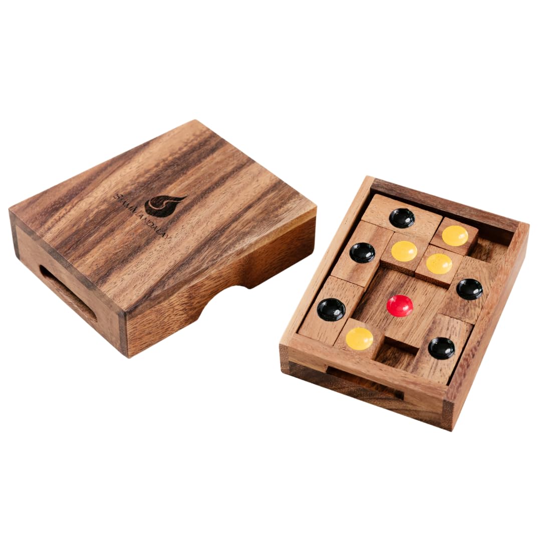 Setting Sun: Wooden Klotski Sliding Block Puzzle. Handmade Wooden Puzzles for Adults Improve Critical Logical Thinking with an Eco Friendly Handmade Educational Game