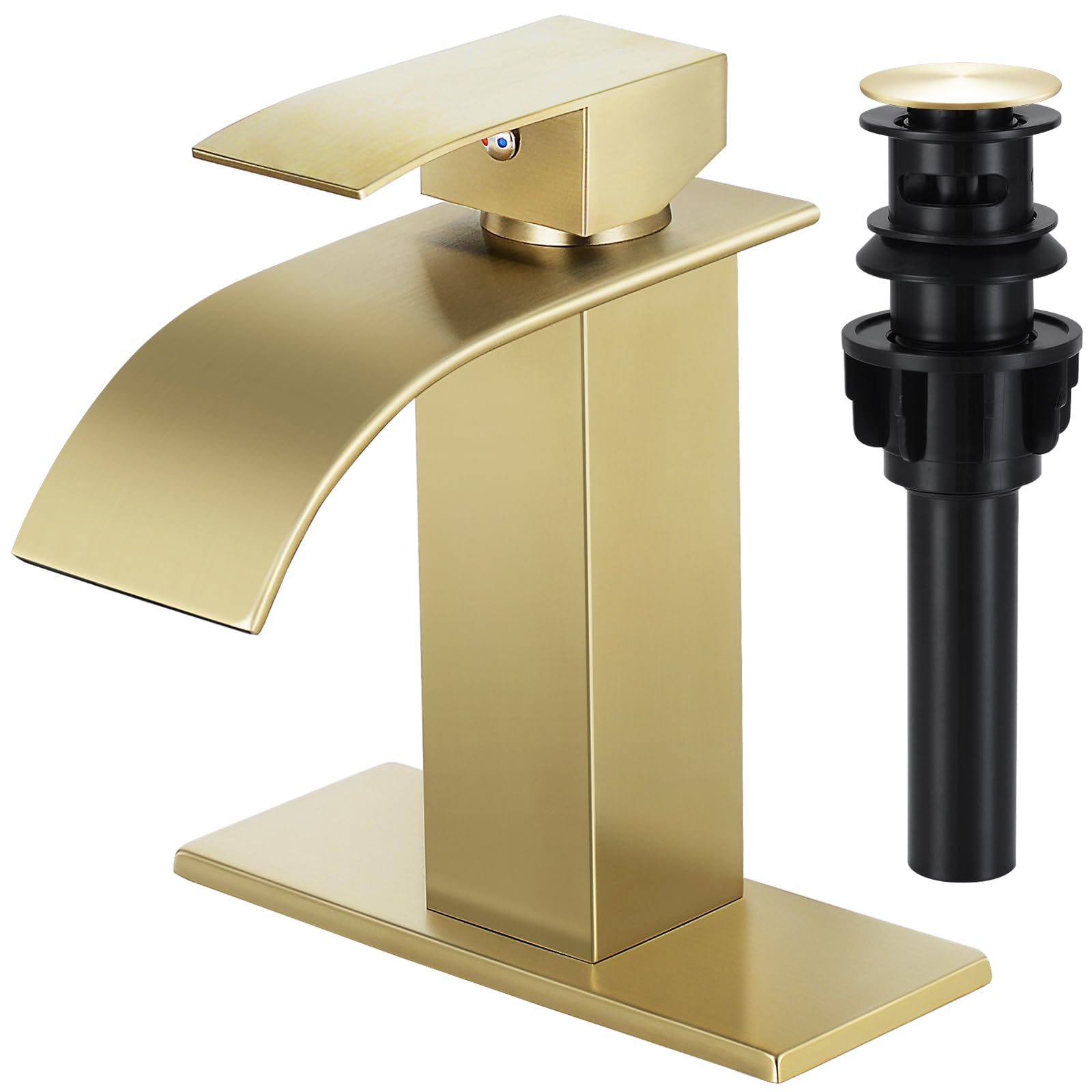 KZH Waterfall Bathroom Faucet, Brushed Gold Modern Single Handle ...
