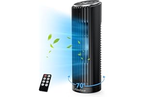 Abolee Tower Fan for Bedroom, 23ft/s Desk Fan with Remote, 70° Oscillating Desk Fan, 4 Speeds, 4 Modes,12Timer, 2024 New 13'' Bladeless Portable Fan for Bedroom Office Home Black
