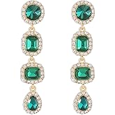 Vcagirest Vintage Geometric Rhinestone Earrings Drop Dangle Earrings Elegant Long Statement Earrings for Women Wedding Prom Ball Jewelry